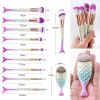 11Pcs Mermaid Makeup Brushes Eyebrow Shadow Face Slender Tool Pink Set Useful US