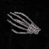 2 Piece Silver Skull Ghost Claw Rhinestone Hair Clips Halloween Gothic Hand Bone Metal Punk Rock Hair Clips