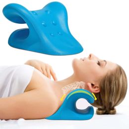 Neck Shoulder Traction Pillow Neck Relaxer Neck Stretcher Cervical Pain Relief (Color: Blue)