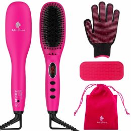 Hair Straightener Brush with Ionic Generator by MiroPure (Color: Rose Red)