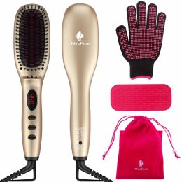 Hair Straightener Brush with Ionic Generator by MiroPure (Color: Champagne Gold)